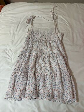 Women’s Floral Tie-Shoulder Sundress - White with Multicolor Flowers